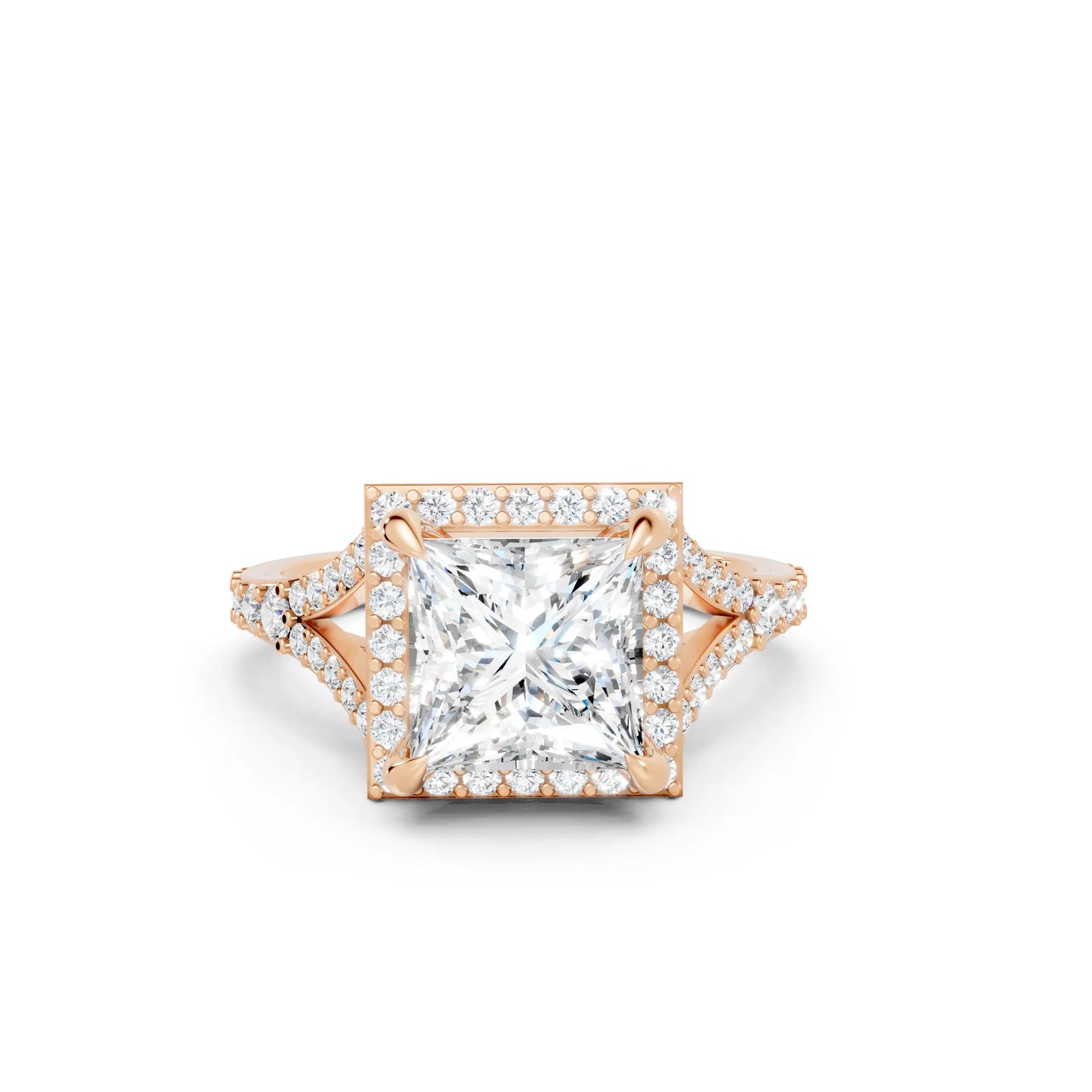 14K Gold Princess Cut Diamond Split Shank Halo Engagement Ring
