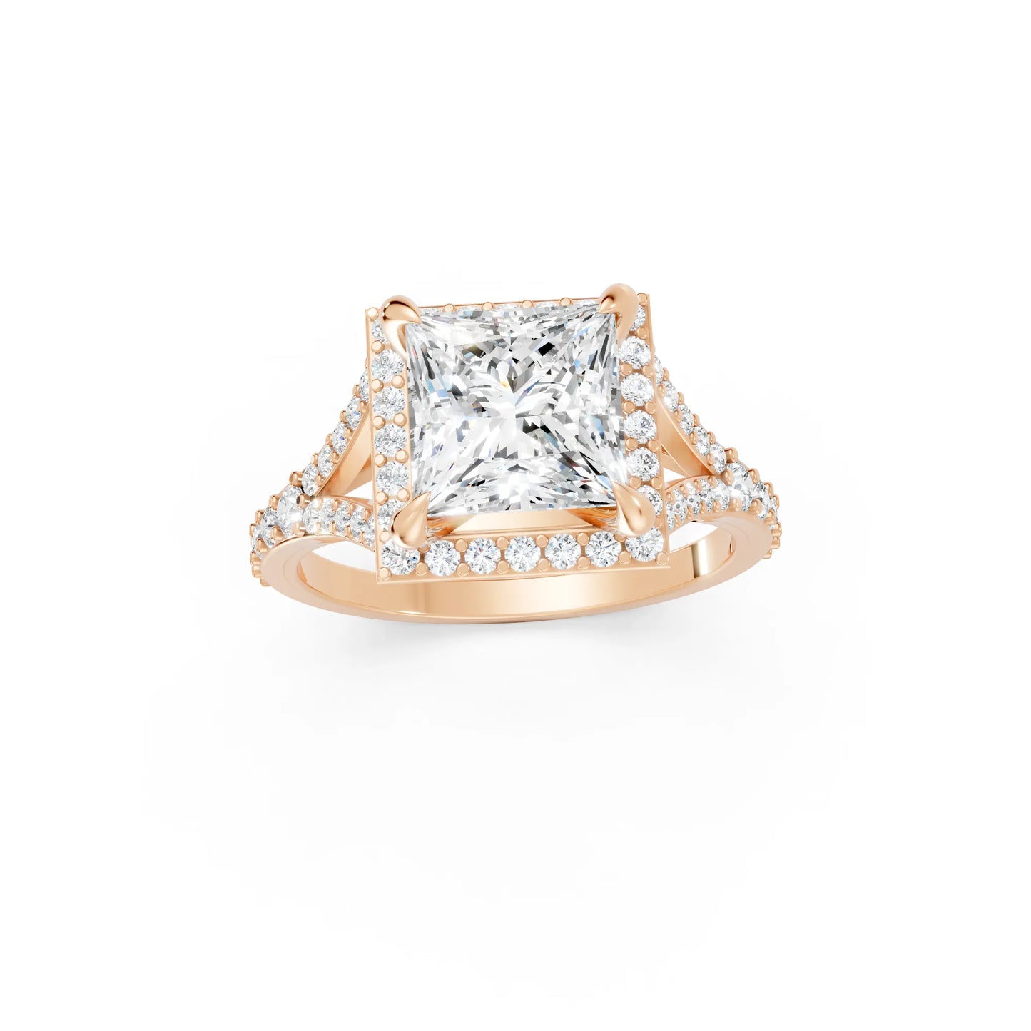 14K Gold Princess Cut Diamond Split Shank Halo Engagement Ring