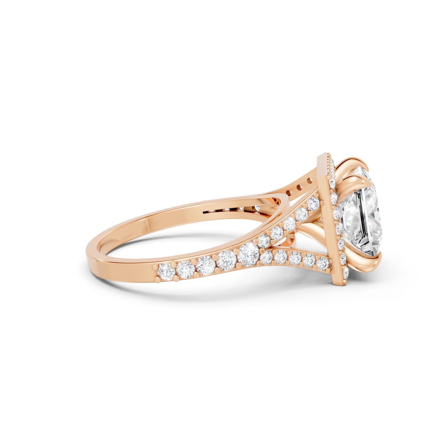 14K Gold Princess Cut Diamond Split Shank Halo Engagement Ring