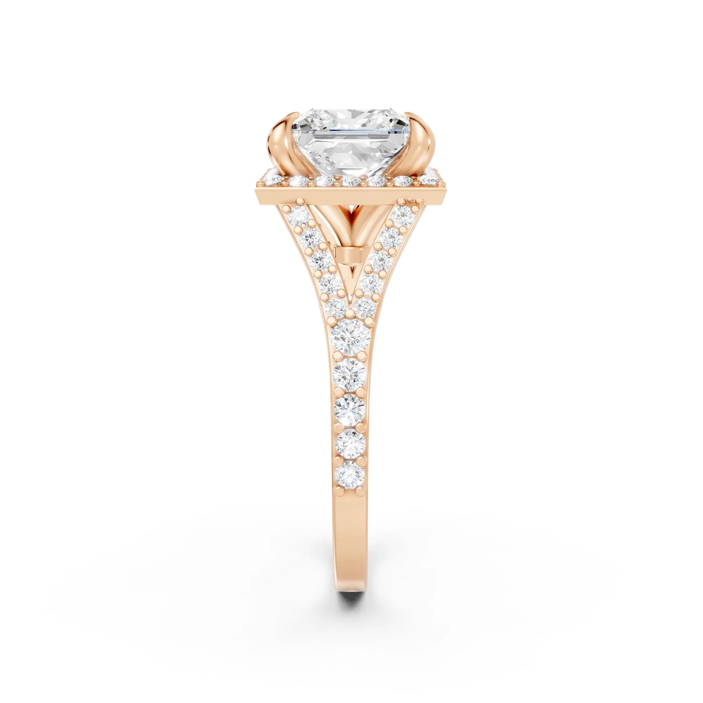 14K Gold Princess Cut Diamond Split Shank Halo Engagement Ring