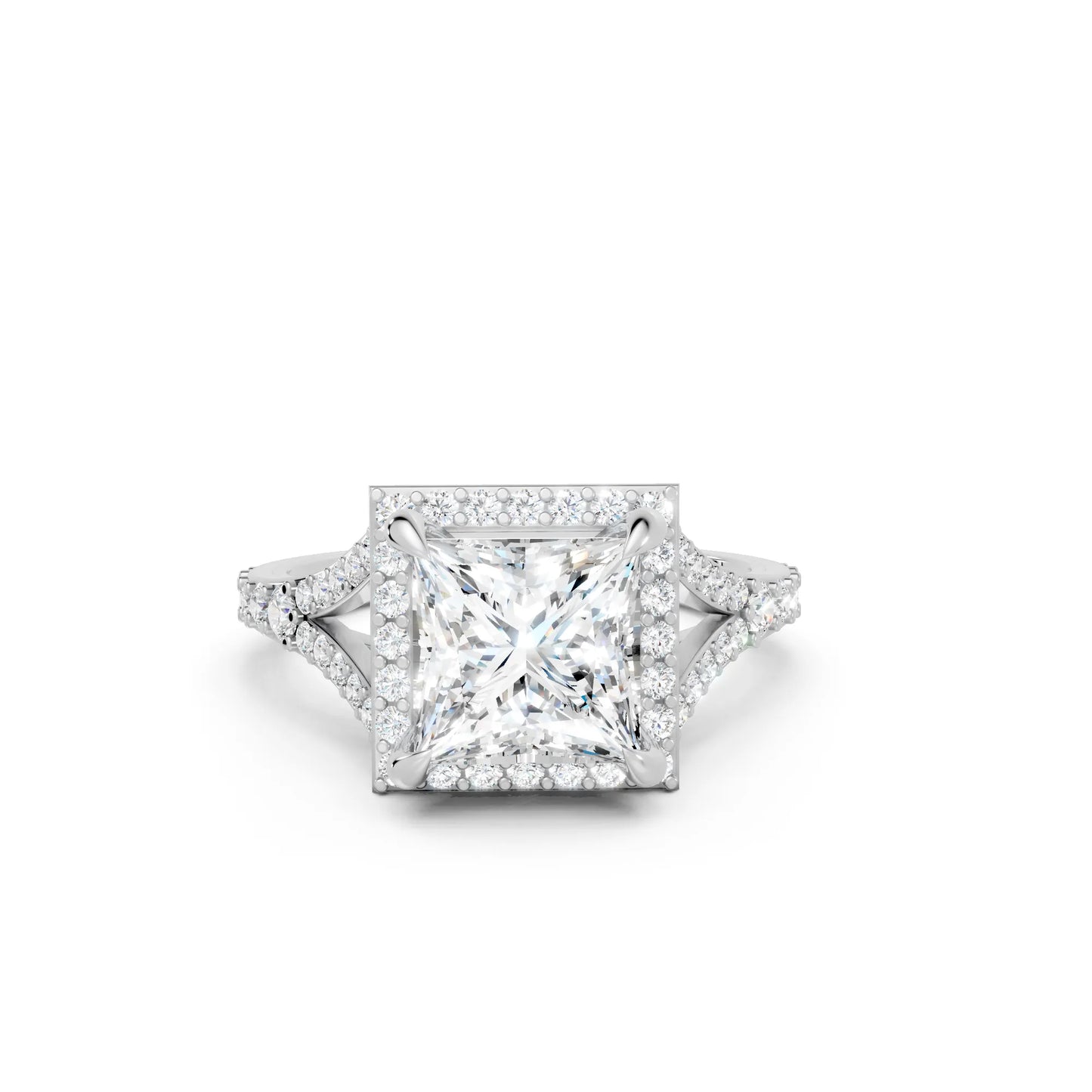14K Gold Princess Cut Diamond Split Shank Halo Engagement Ring