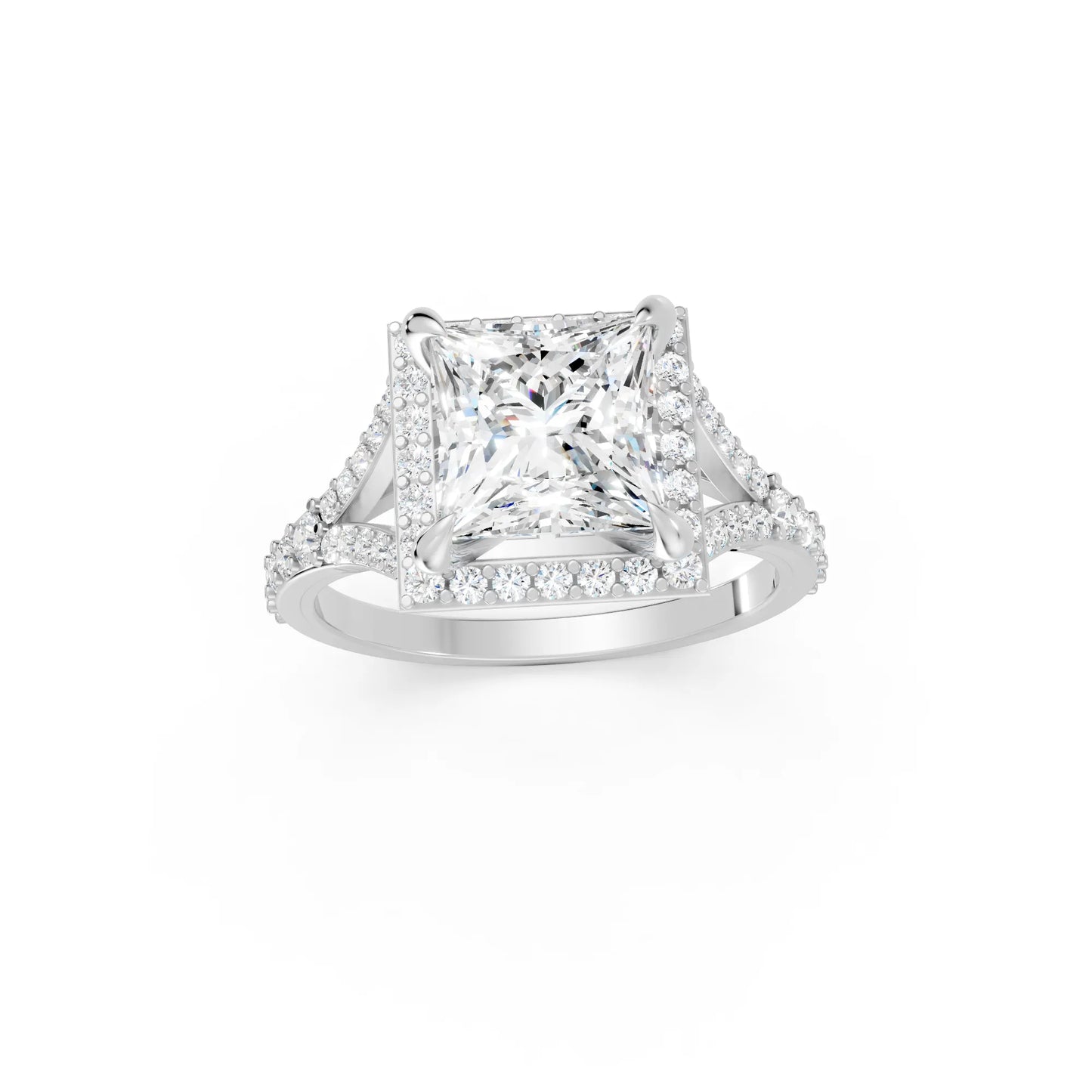 14K Gold Princess Cut Diamond Split Shank Halo Engagement Ring