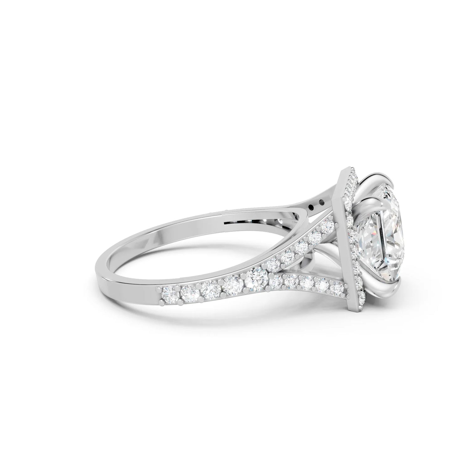 14K Gold Princess Cut Diamond Split Shank Halo Engagement Ring