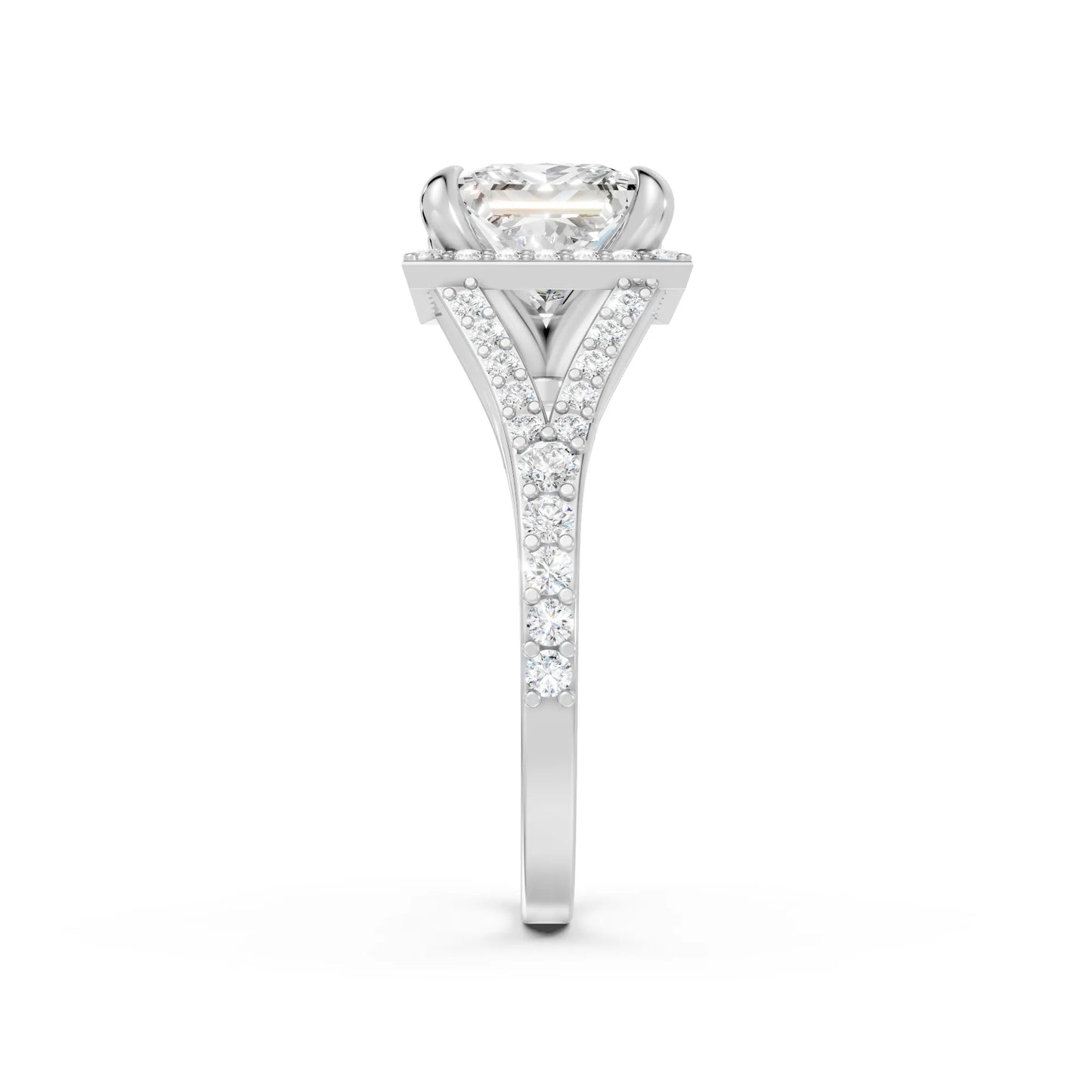 14K Gold Princess Cut Diamond Split Shank Halo Engagement Ring