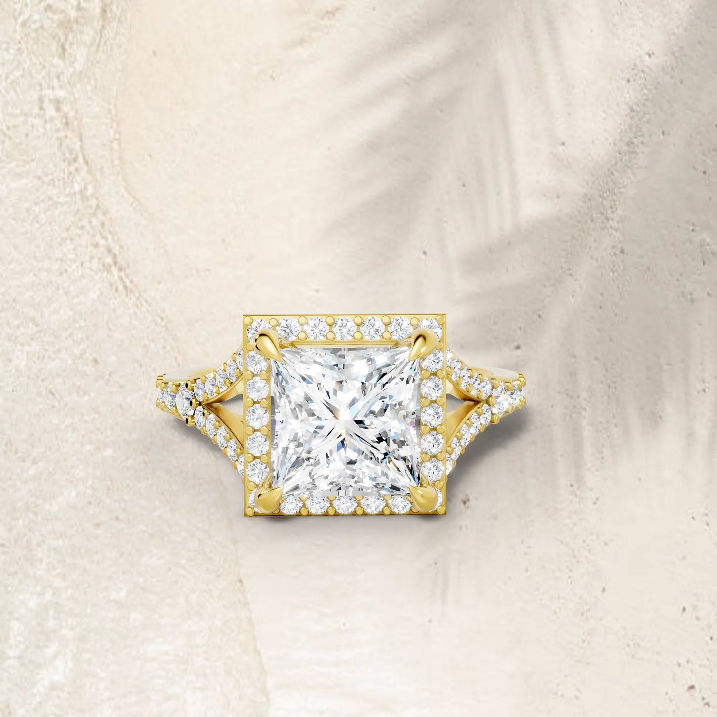 14K Gold Princess Cut Diamond Split Shank Halo Engagement Ring