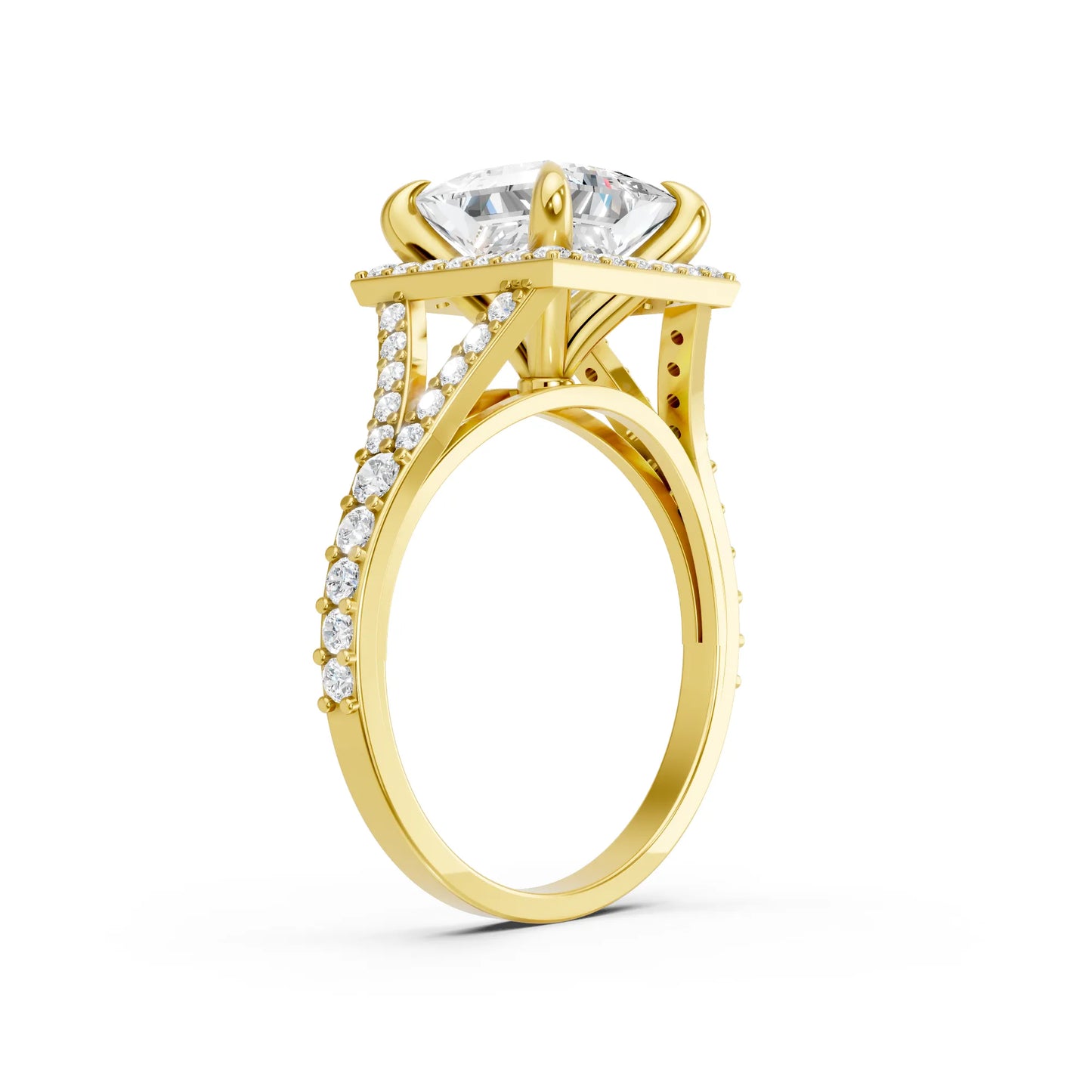 14K Gold Princess Cut Diamond Split Shank Halo Engagement Ring