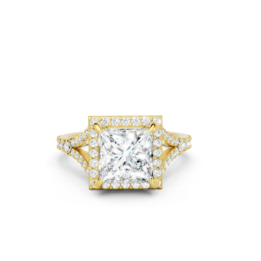 14K Gold Princess Cut Diamond Split Shank Halo Engagement Ring