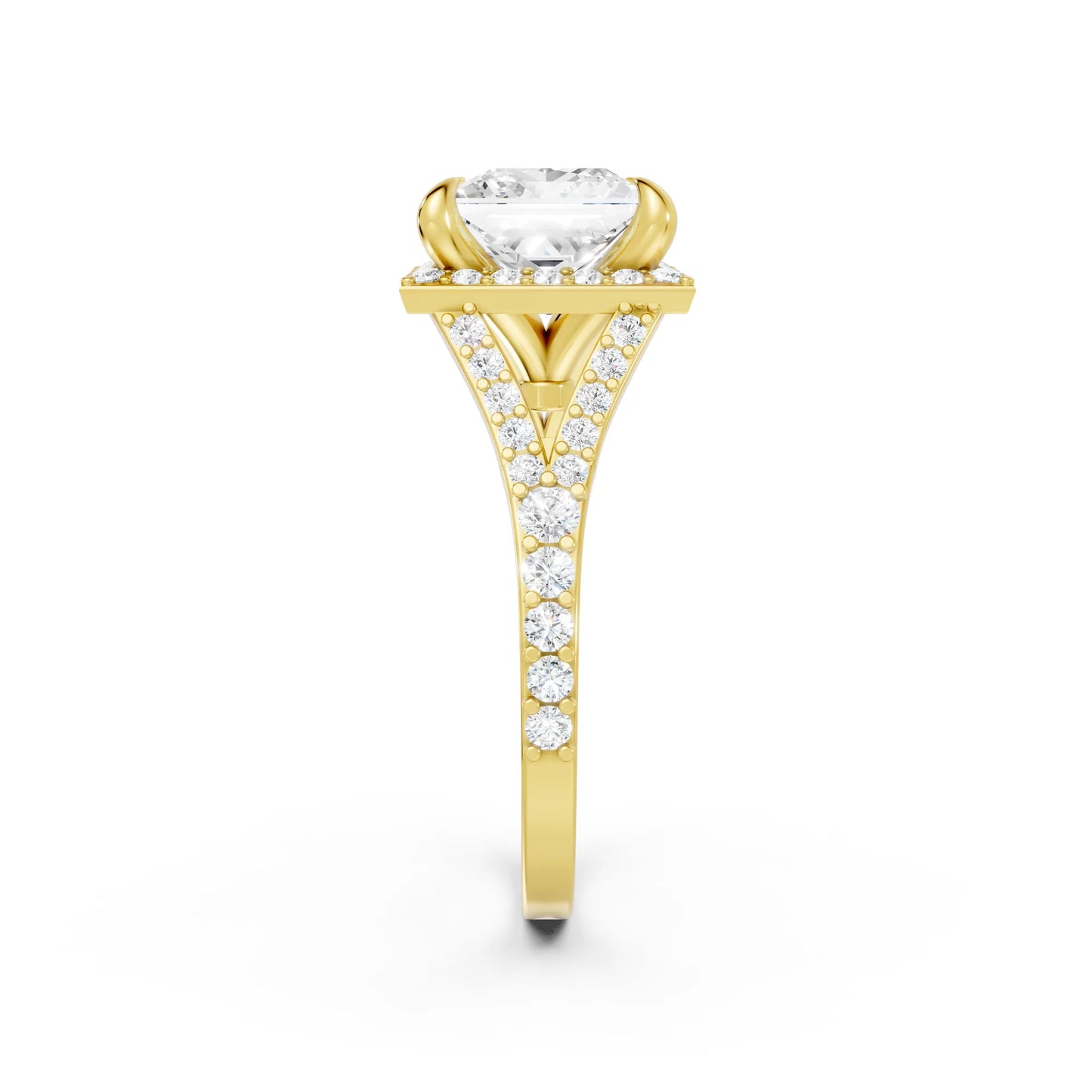 14K Gold Princess Cut Diamond Split Shank Halo Engagement Ring