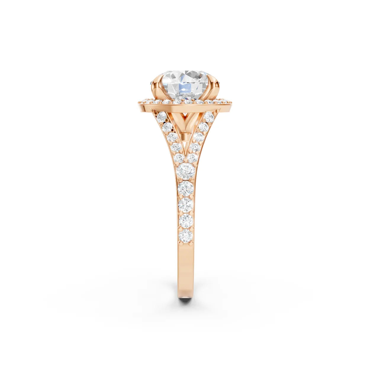 14K Gold Round Cut Diamond Split Shank Halo Engagement Ring