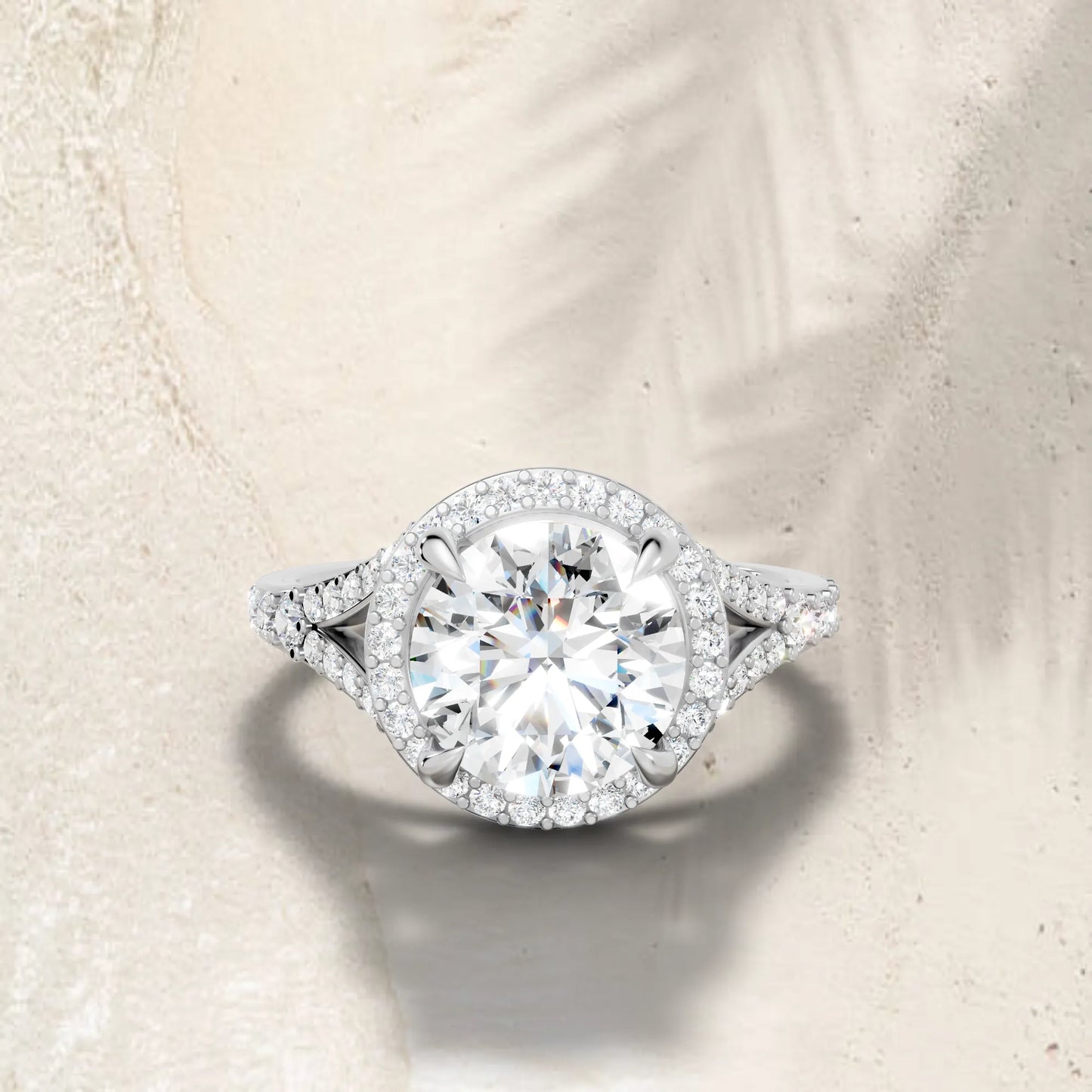 14K Gold Round Cut Diamond Split Shank Halo Engagement Ring
