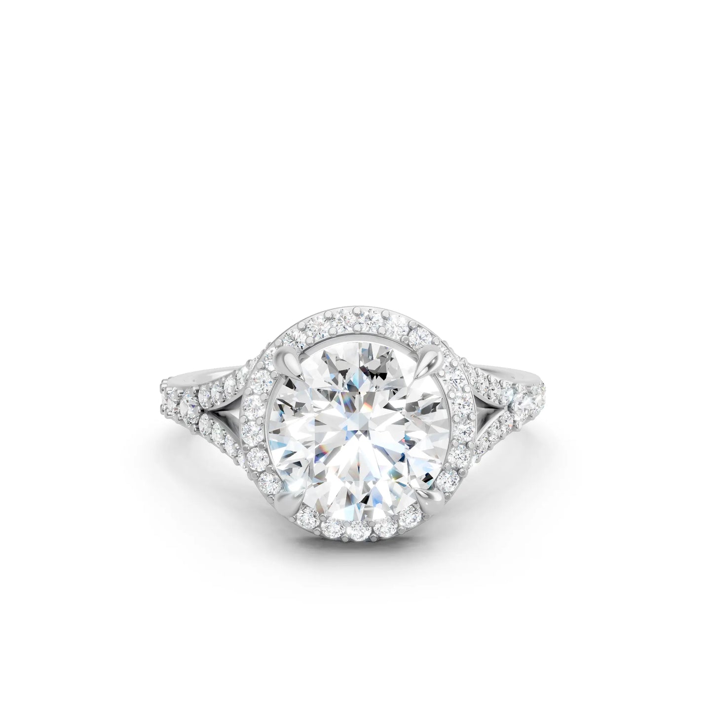 14K Gold Round Cut Diamond Split Shank Halo Engagement Ring
