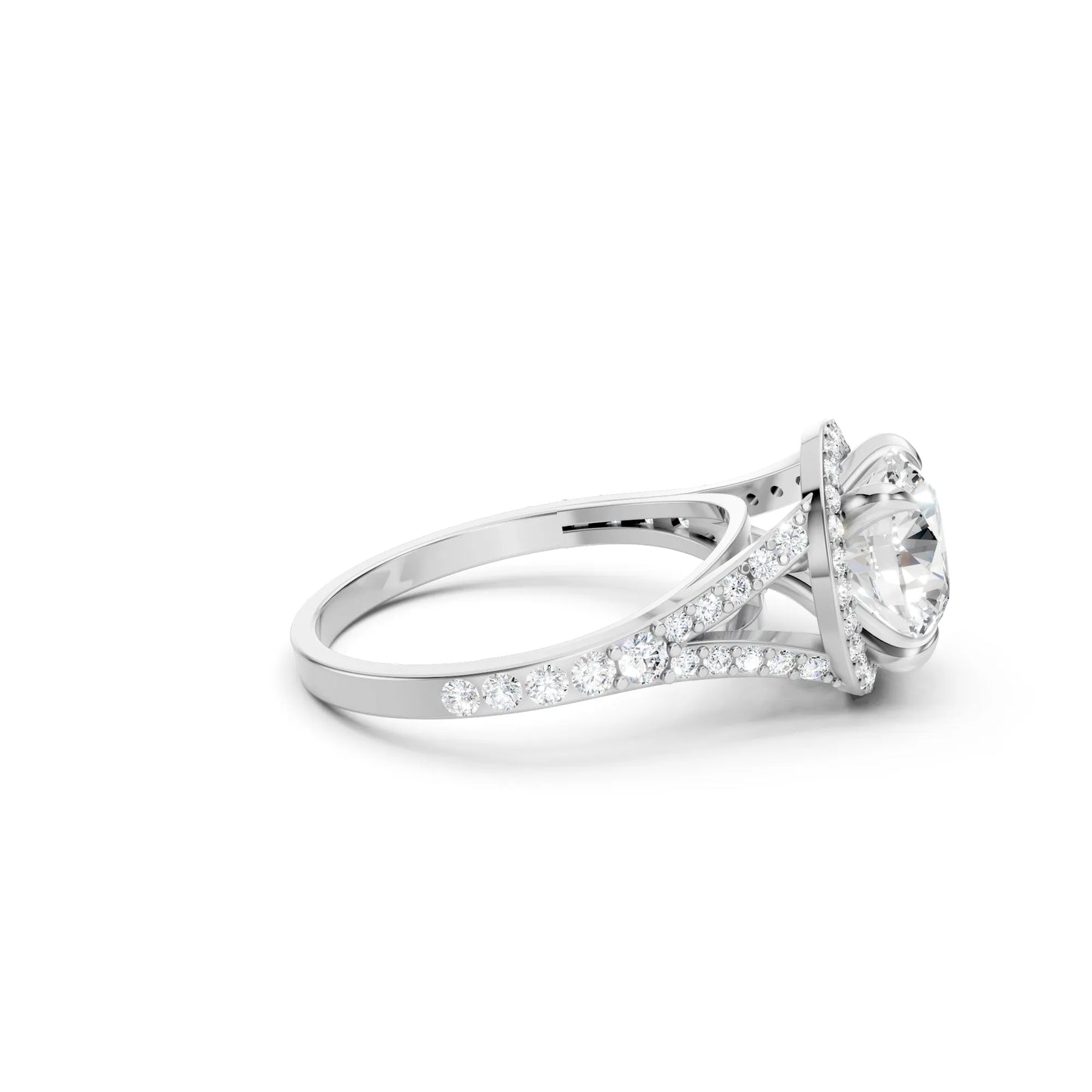 14K Gold Round Cut Diamond Split Shank Halo Engagement Ring
