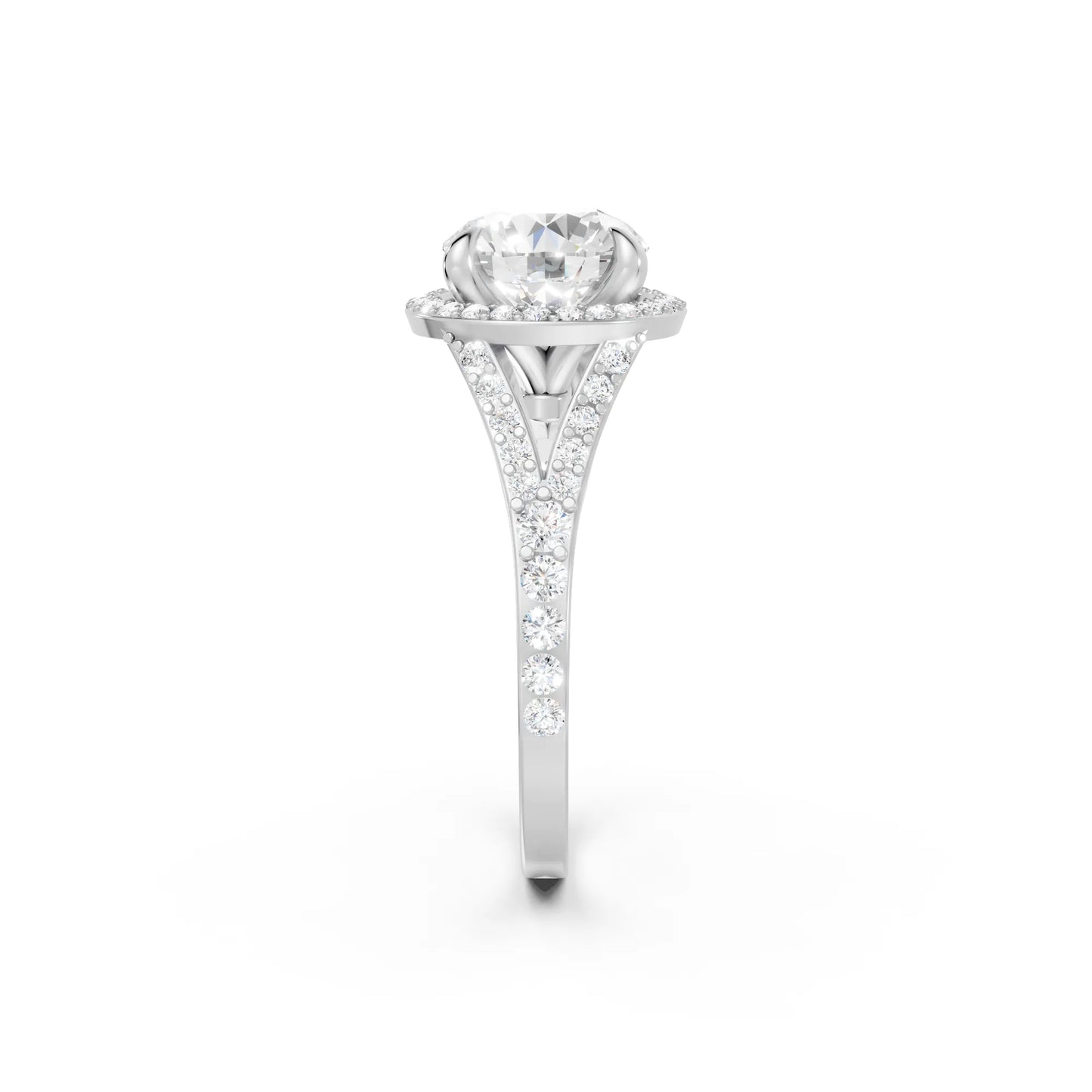 14K Gold Round Cut Diamond Split Shank Halo Engagement Ring