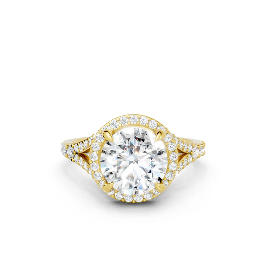 14K Gold Round Cut Diamond Split Shank Halo Engagement Ring