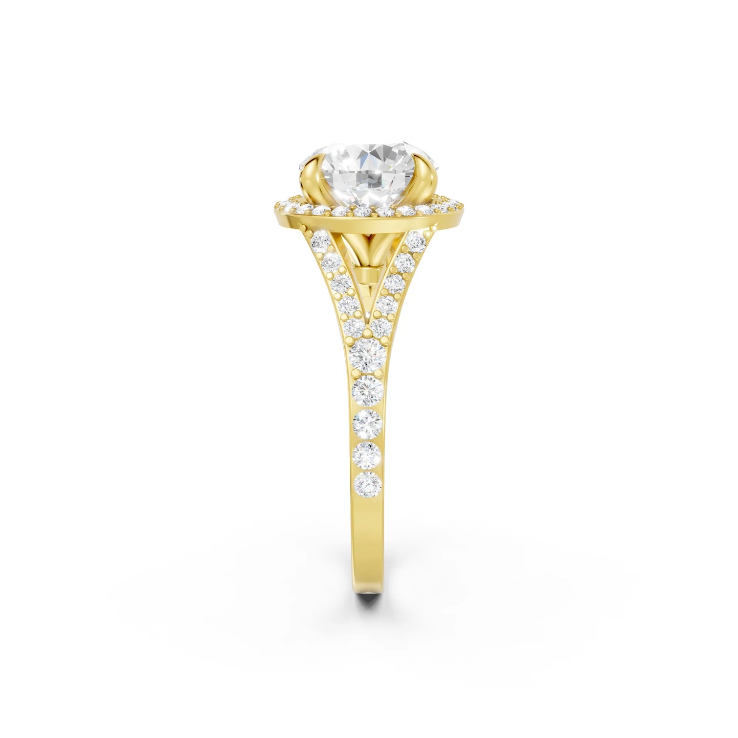 14K Gold Round Cut Diamond Split Shank Halo Engagement Ring
