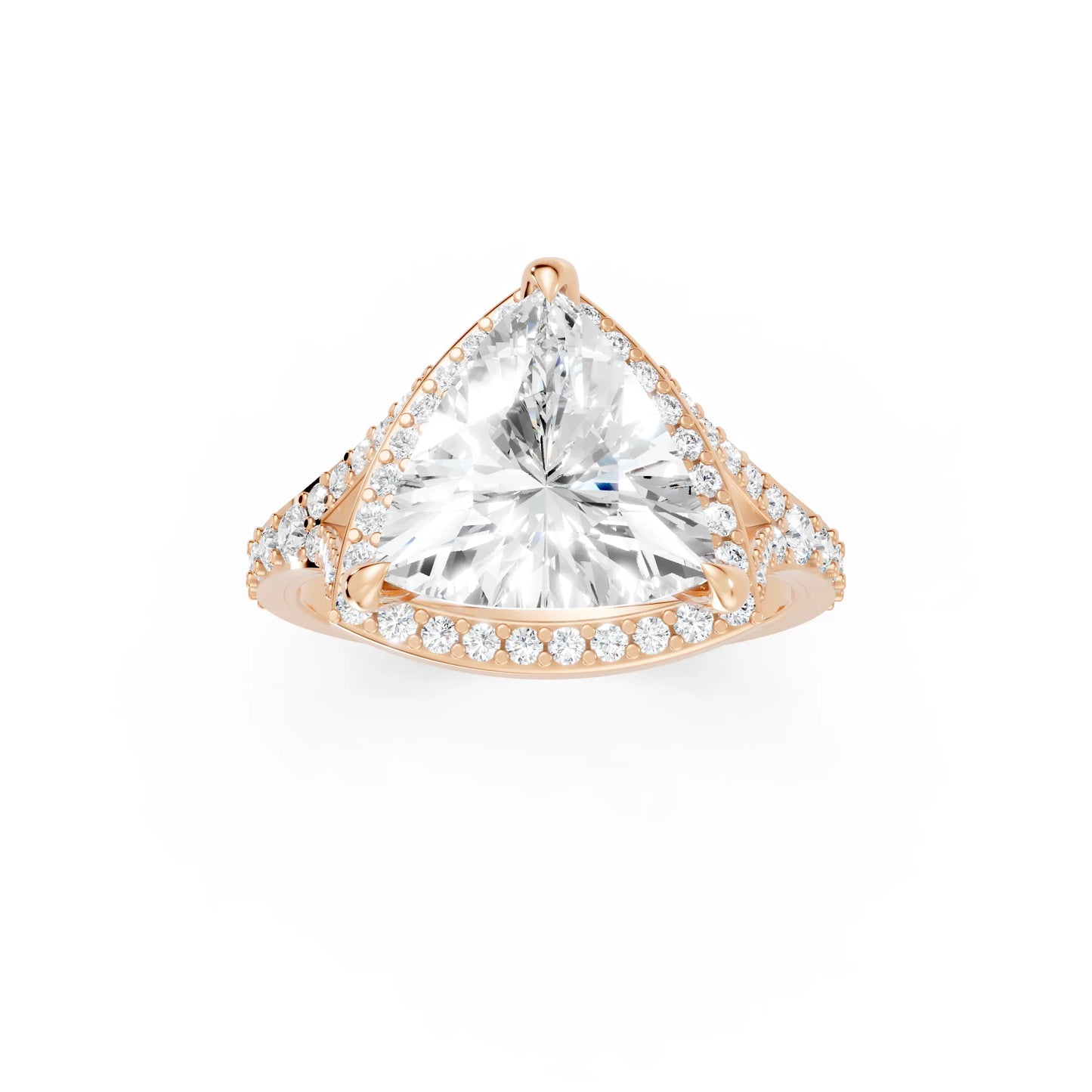 14K Gold Trillion Cut Diamond Split Shank Halo Engagement Ring