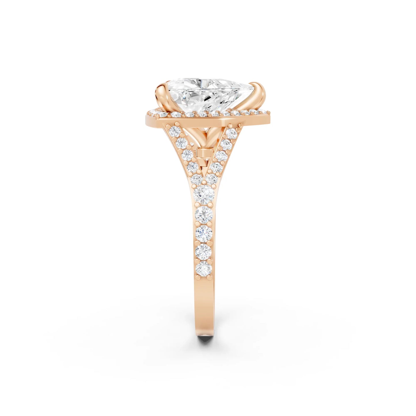 14K Gold Trillion Cut Diamond Split Shank Halo Engagement Ring
