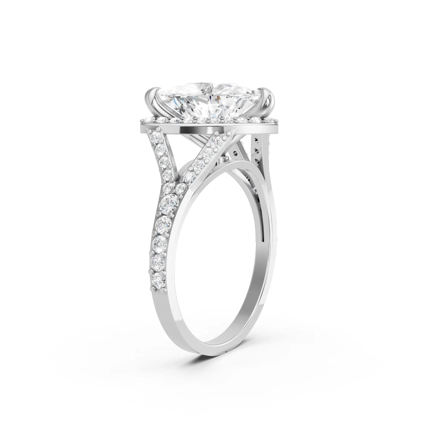 14K Gold Trillion Cut Diamond Split Shank Halo Engagement Ring
