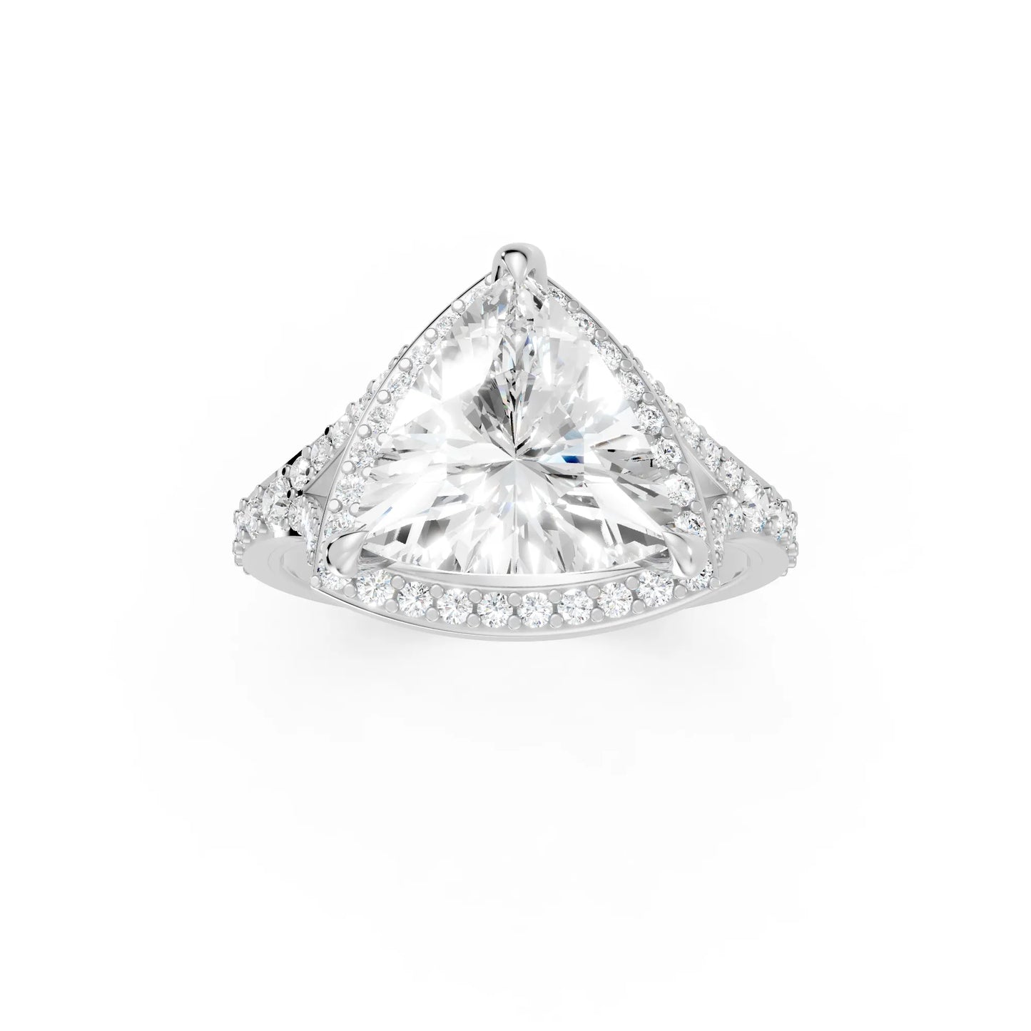 14K Gold Trillion Cut Diamond Split Shank Halo Engagement Ring