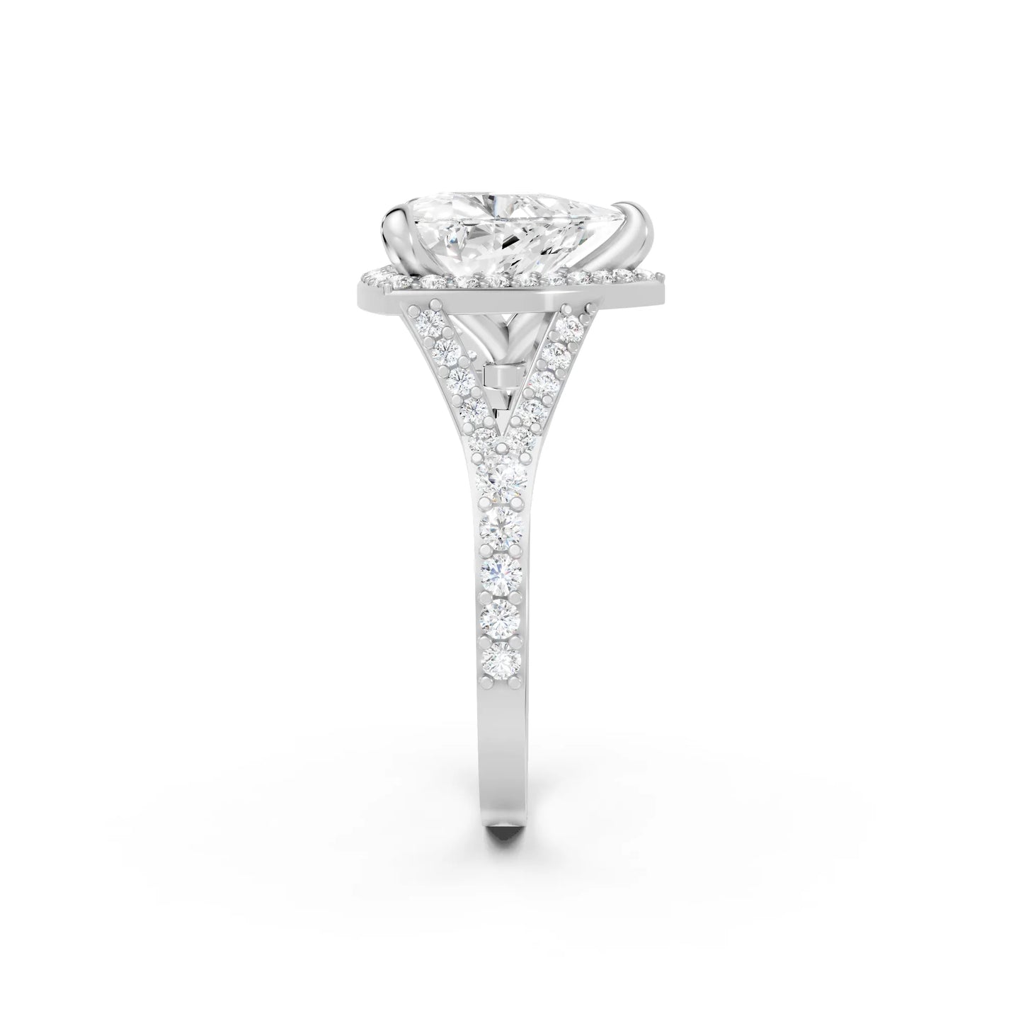 14K Gold Trillion Cut Diamond Split Shank Halo Engagement Ring
