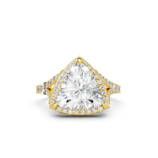14K Gold Trillion Cut Diamond Split Shank Halo Engagement Ring