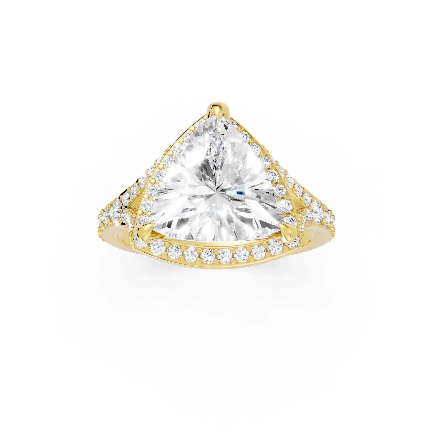 14K Gold Trillion Cut Diamond Split Shank Halo Engagement Ring
