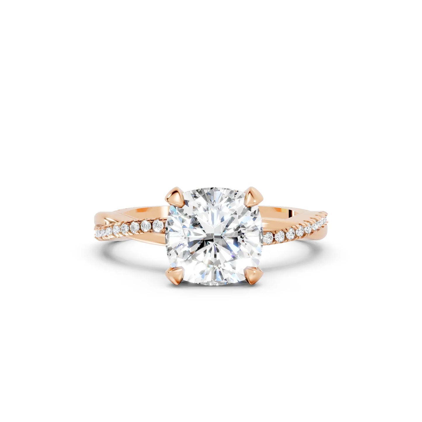 14K Gold Cushion Cut Diamond Twisted Vine Hidden Halo Engagement Ring