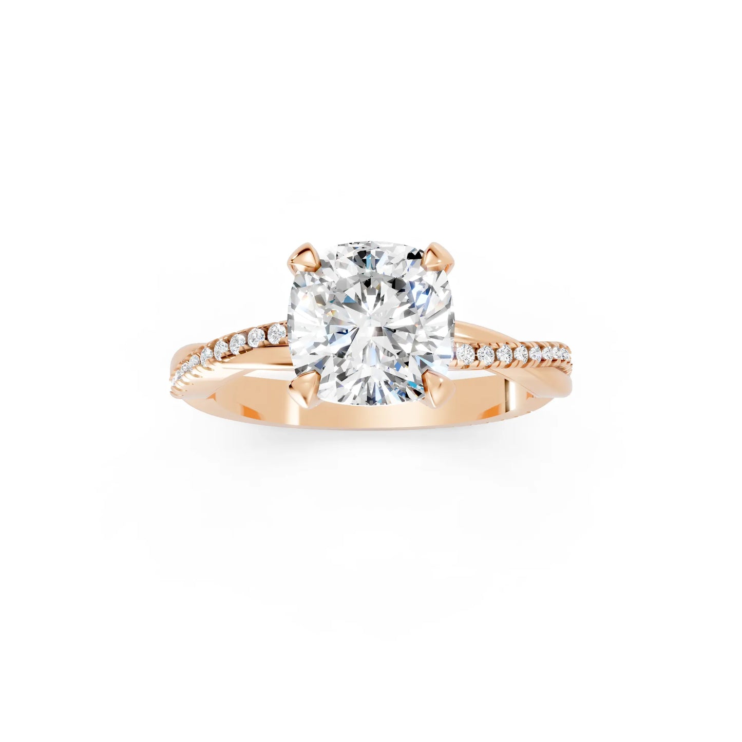14K Gold Cushion Cut Diamond Twisted Vine Hidden Halo Engagement Ring