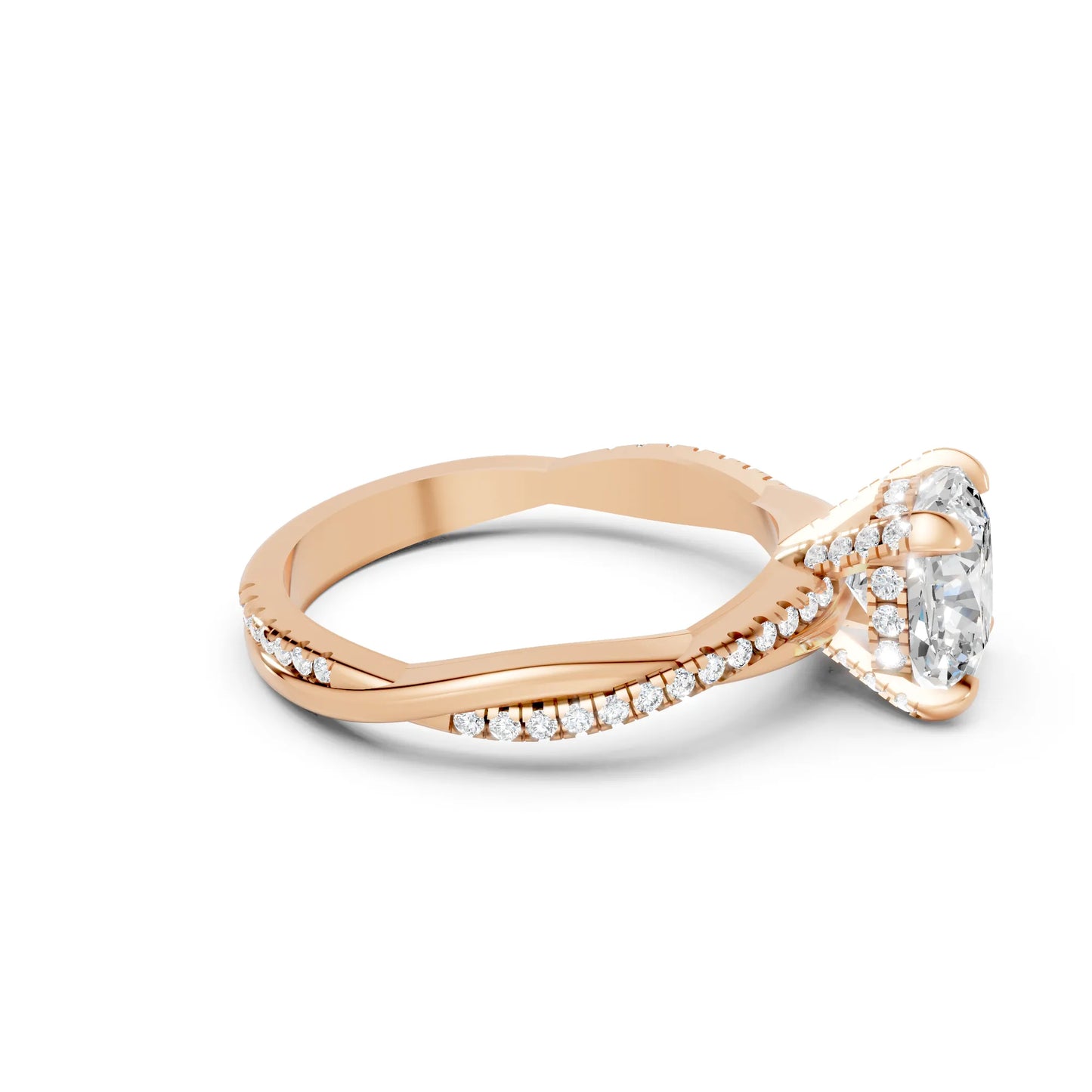 14K Gold Cushion Cut Diamond Twisted Vine Hidden Halo Engagement Ring