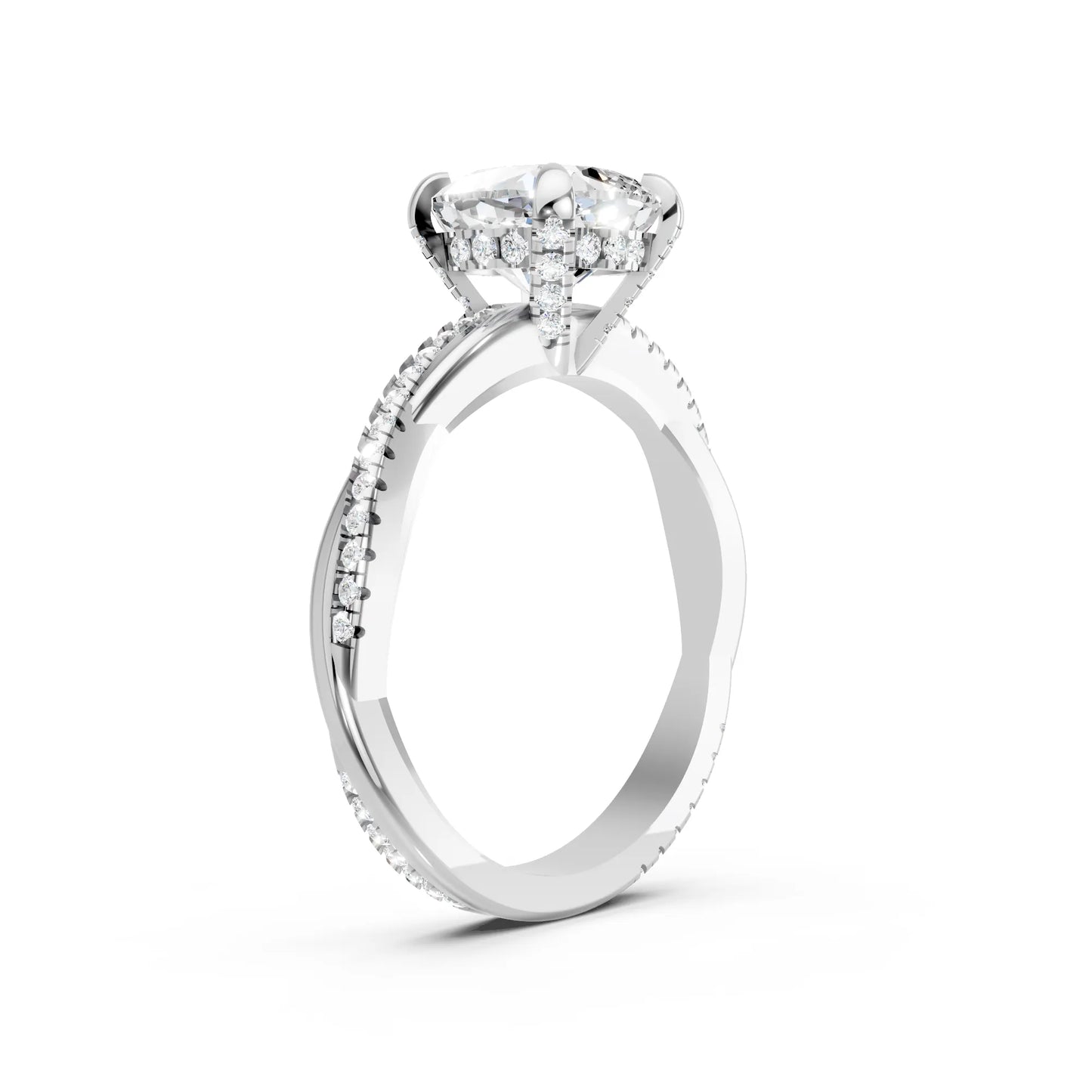 14K Gold Cushion Cut Diamond Twisted Vine Hidden Halo Engagement Ring