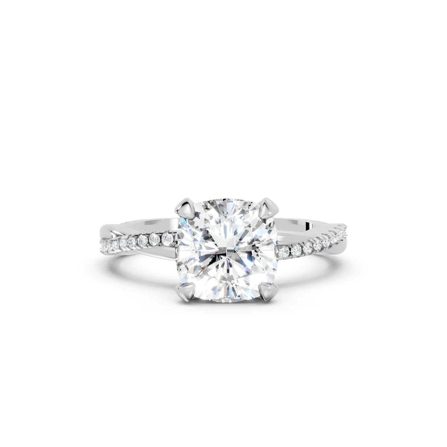 14K Gold Cushion Cut Diamond Twisted Vine Hidden Halo Engagement Ring