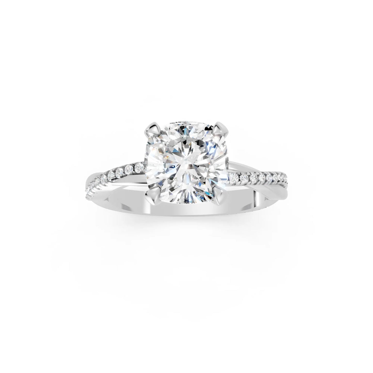 14K Gold Cushion Cut Diamond Twisted Vine Hidden Halo Engagement Ring