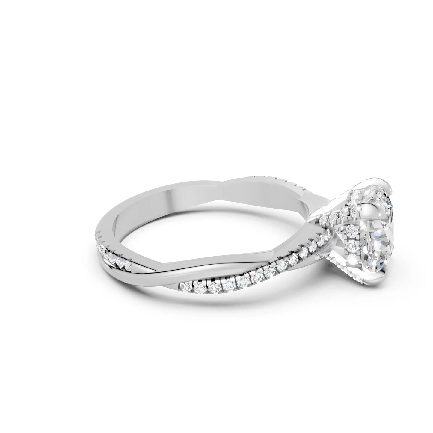 14K Gold Cushion Cut Diamond Twisted Vine Hidden Halo Engagement Ring
