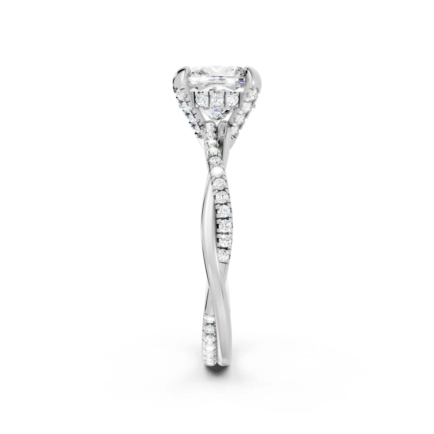 14K Gold Cushion Cut Diamond Twisted Vine Hidden Halo Engagement Ring
