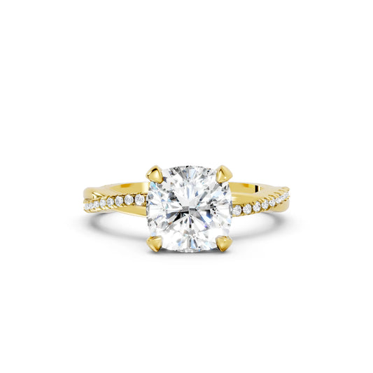 14K Gold Cushion Cut Diamond Twisted Vine Hidden Halo Engagement Ring