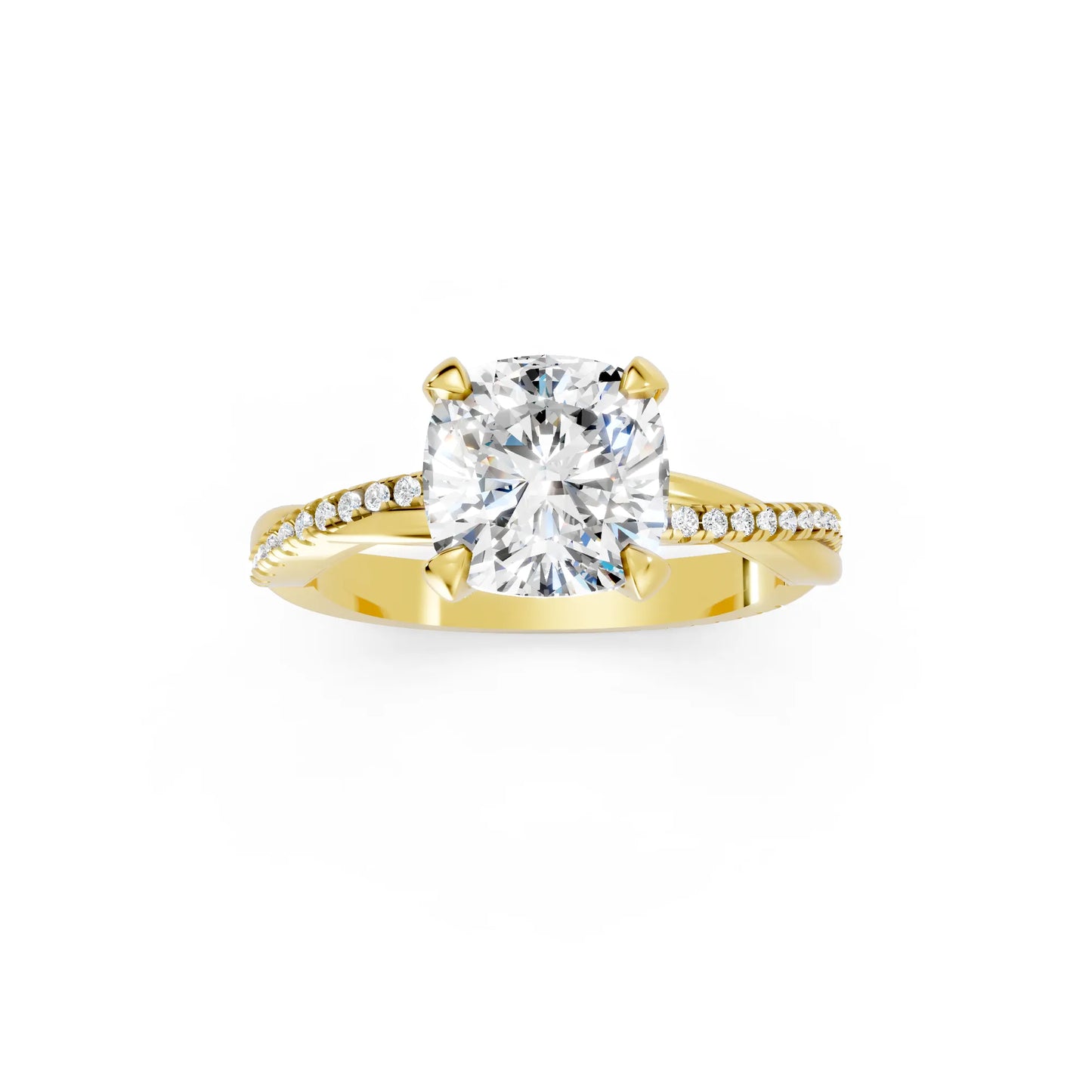14K Gold Cushion Cut Diamond Twisted Vine Hidden Halo Engagement Ring