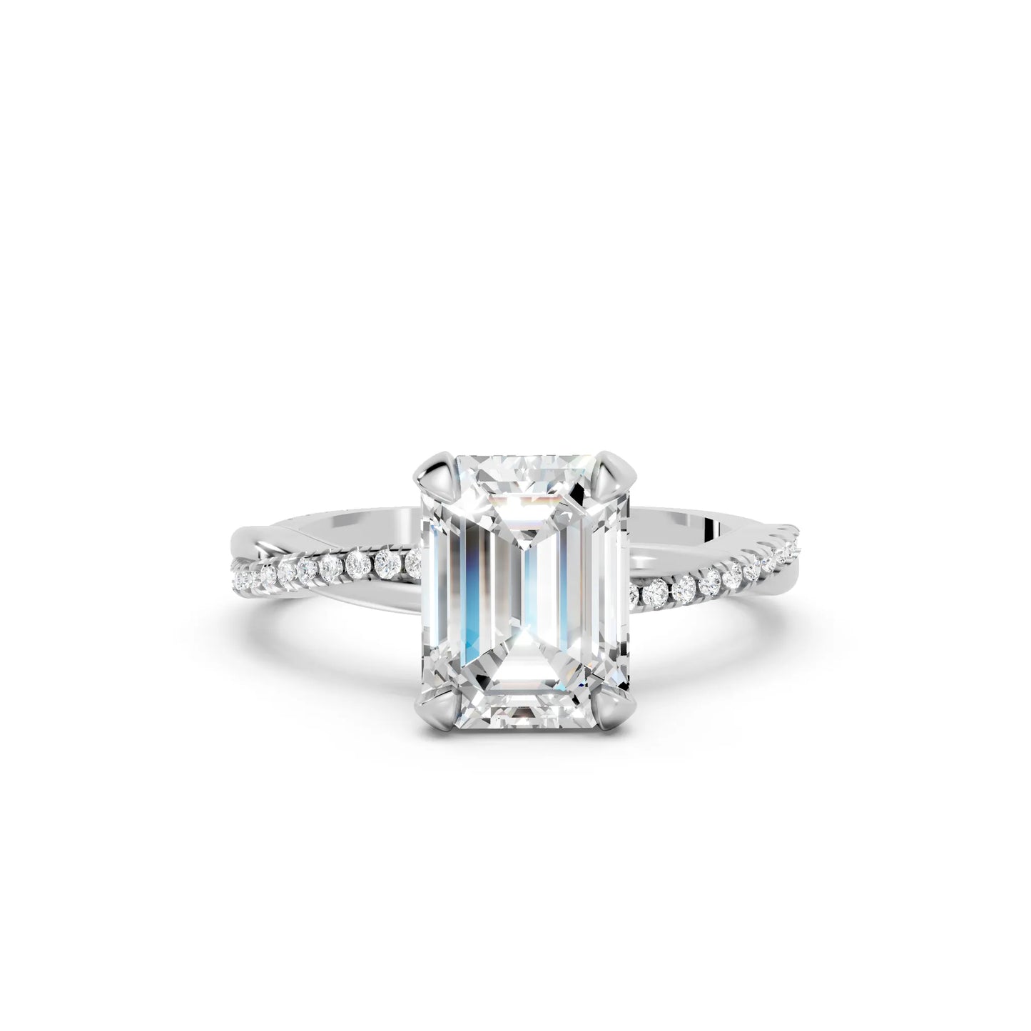 14K Gold Emerald  Cut Diamond Twisted Vine Hidden Halo Engagement Ring