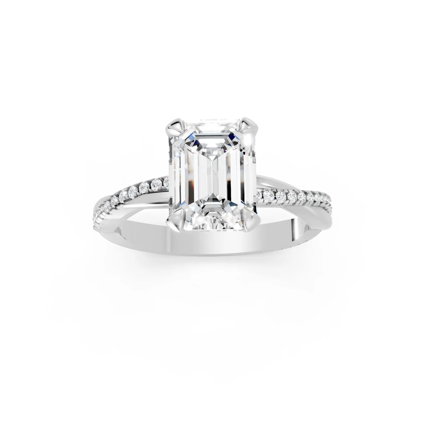 14K Gold Emerald  Cut Diamond Twisted Vine Hidden Halo Engagement Ring