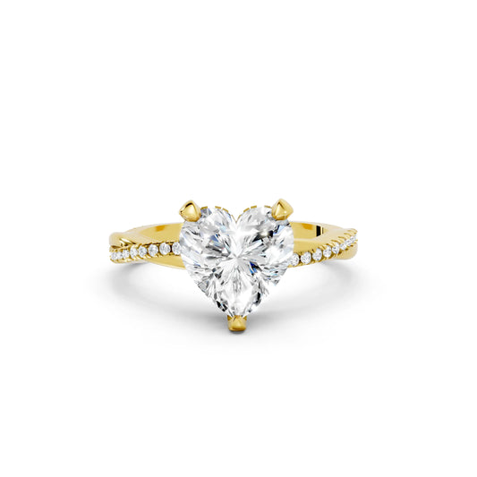 14K Gold Heart Cut Diamond Twisted Vine Hidden Halo Engagement Ring