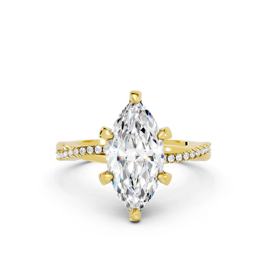 14K Gold Marquise Cut Diamond Twisted Vine Hidden Halo Engagement Ring