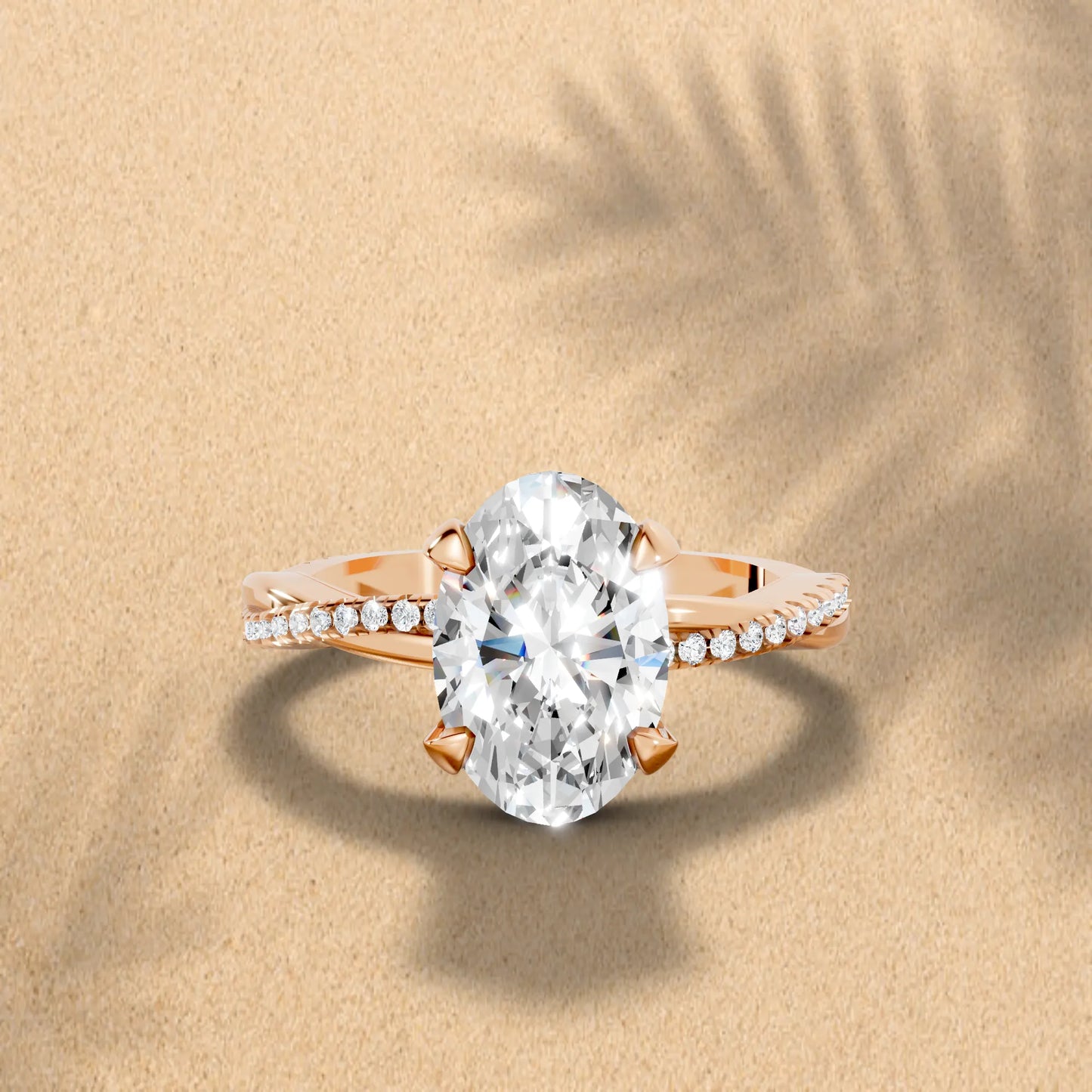 14K Gold Oval Cut Diamond Twisted Vine Hidden Halo Engagement Ring