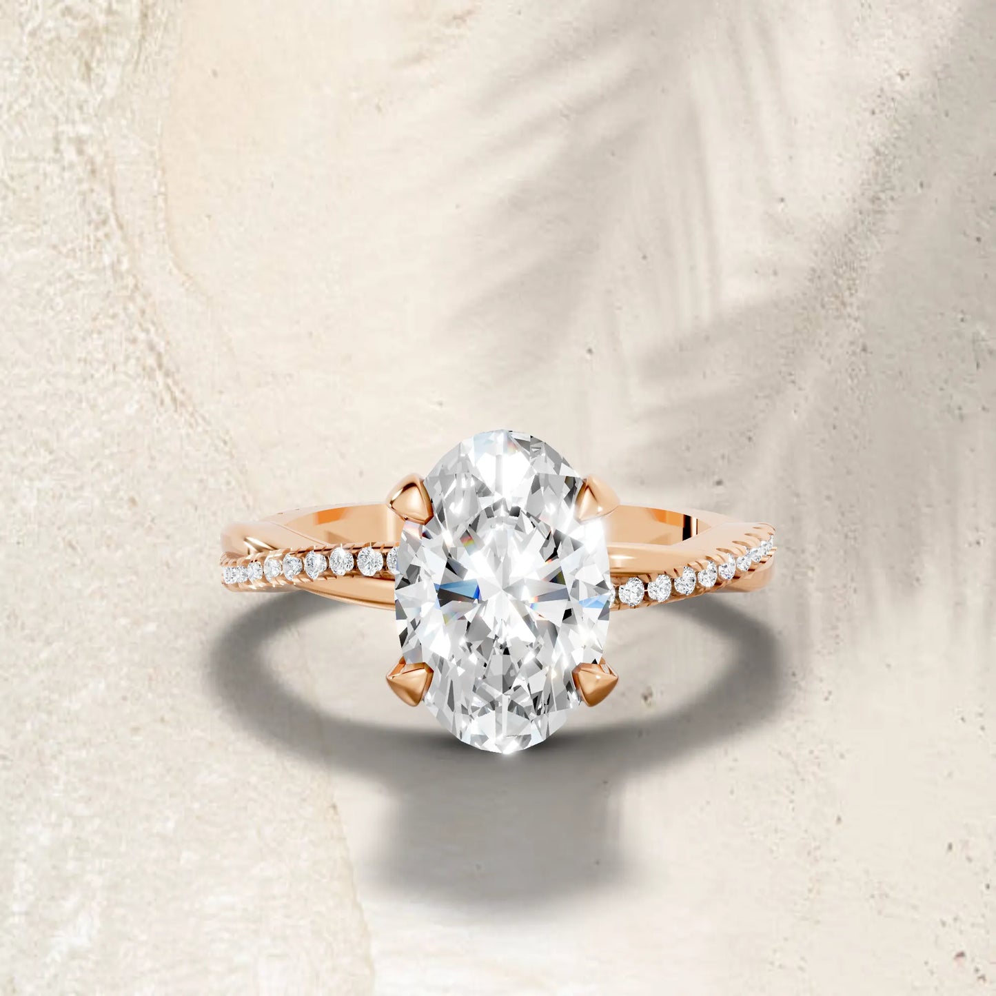 14K Gold Oval Cut Diamond Twisted Vine Hidden Halo Engagement Ring