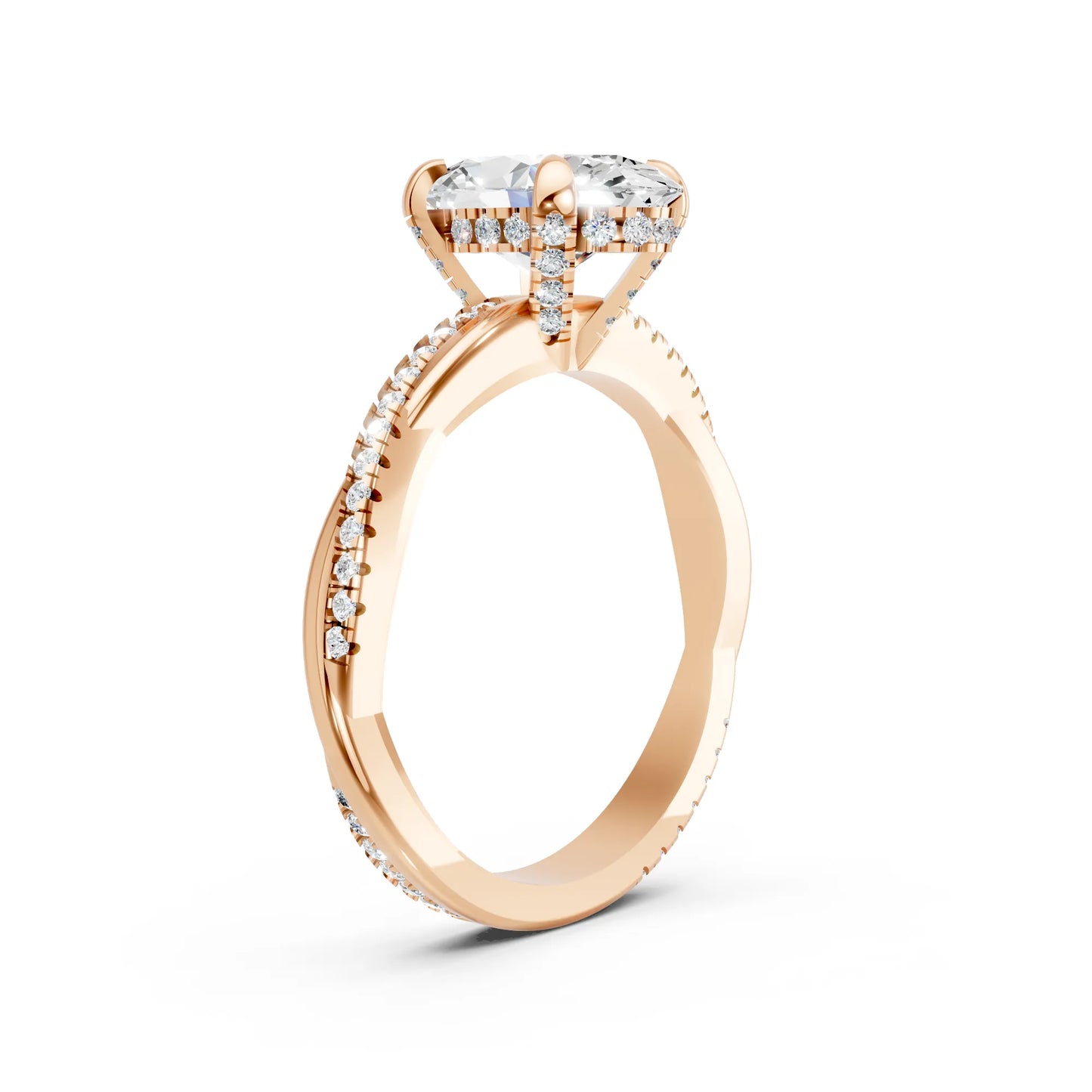 14K Gold Oval Cut Diamond Twisted Vine Hidden Halo Engagement Ring