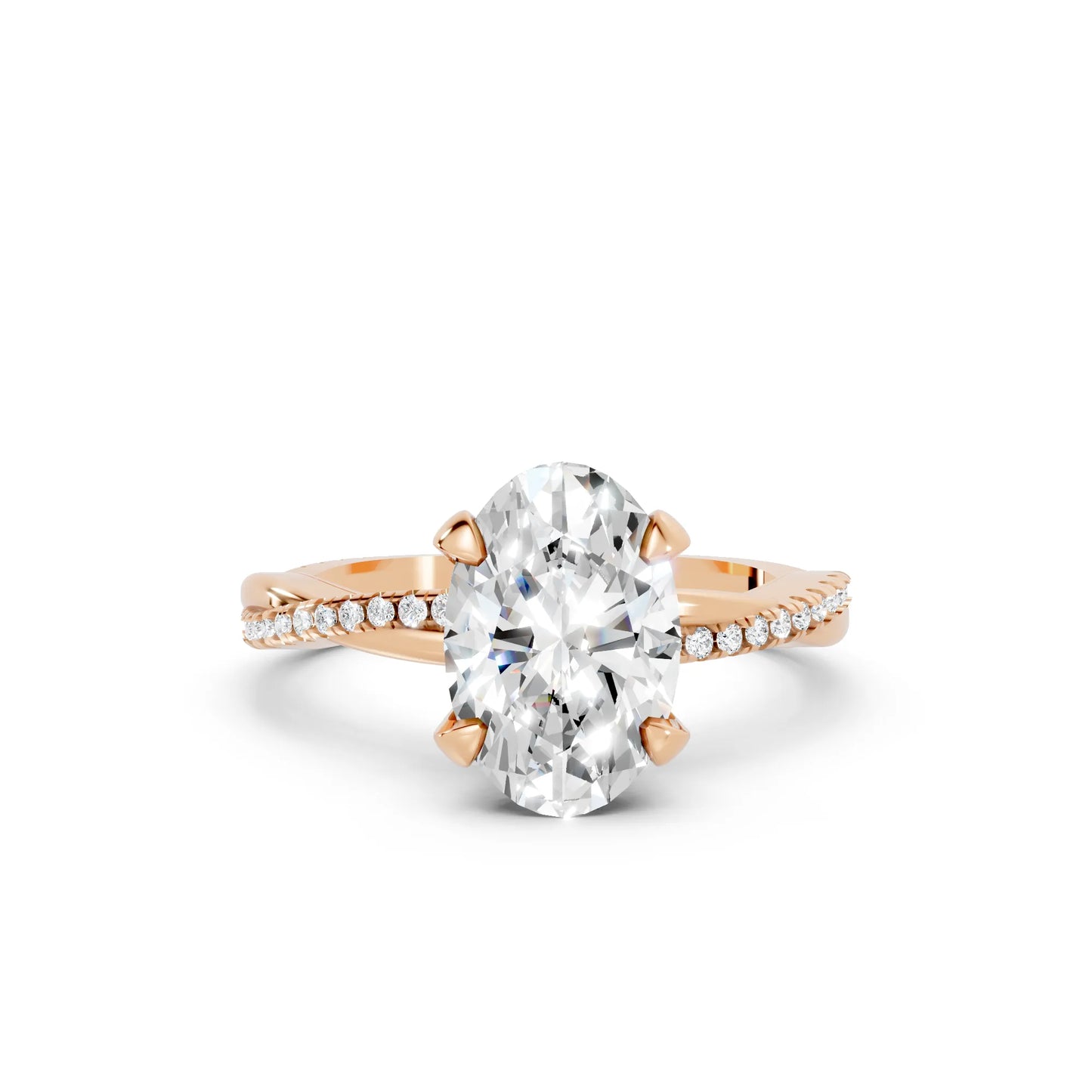 14K Gold Oval Cut Diamond Twisted Vine Hidden Halo Engagement Ring