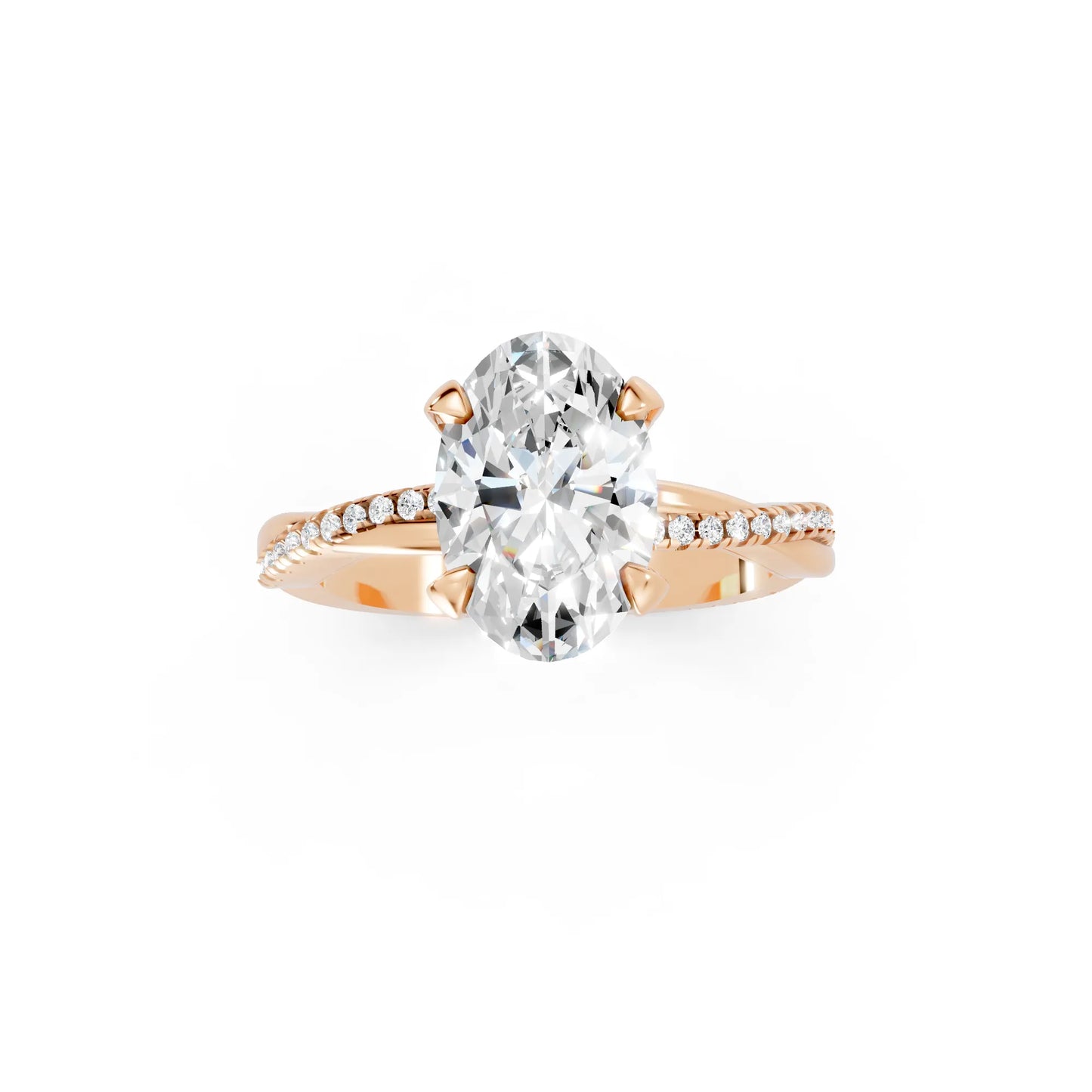 14K Gold Oval Cut Diamond Twisted Vine Hidden Halo Engagement Ring