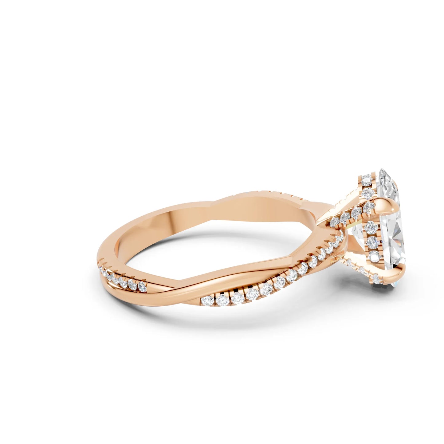 14K Gold Oval Cut Diamond Twisted Vine Hidden Halo Engagement Ring