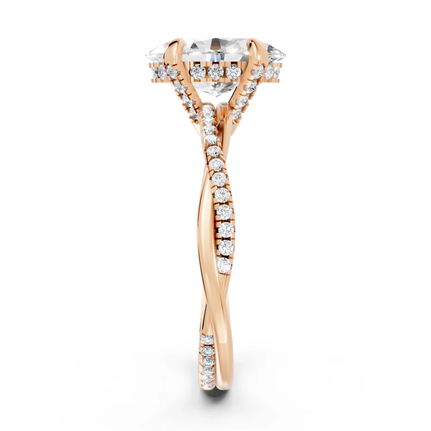 14K Gold Oval Cut Diamond Twisted Vine Hidden Halo Engagement Ring
