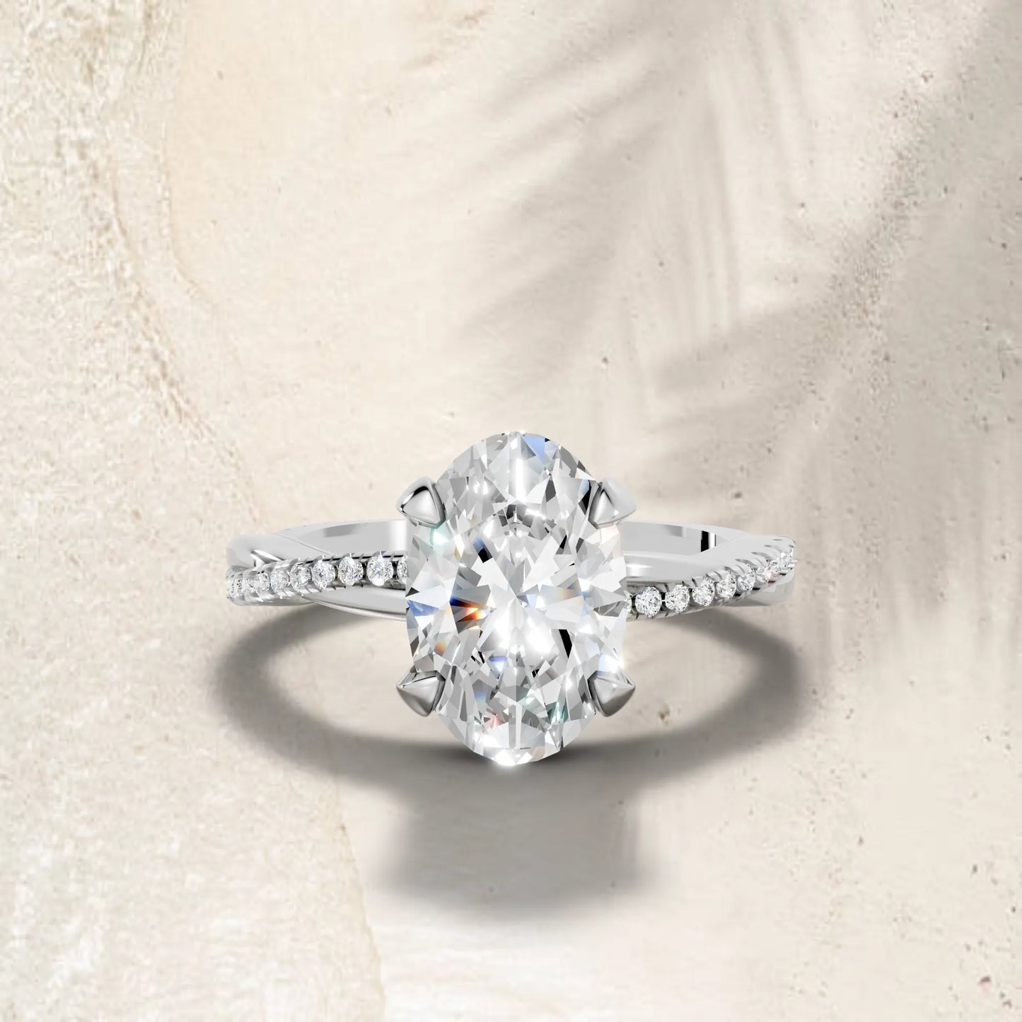 14K Gold Oval Cut Diamond Twisted Vine Hidden Halo Engagement Ring