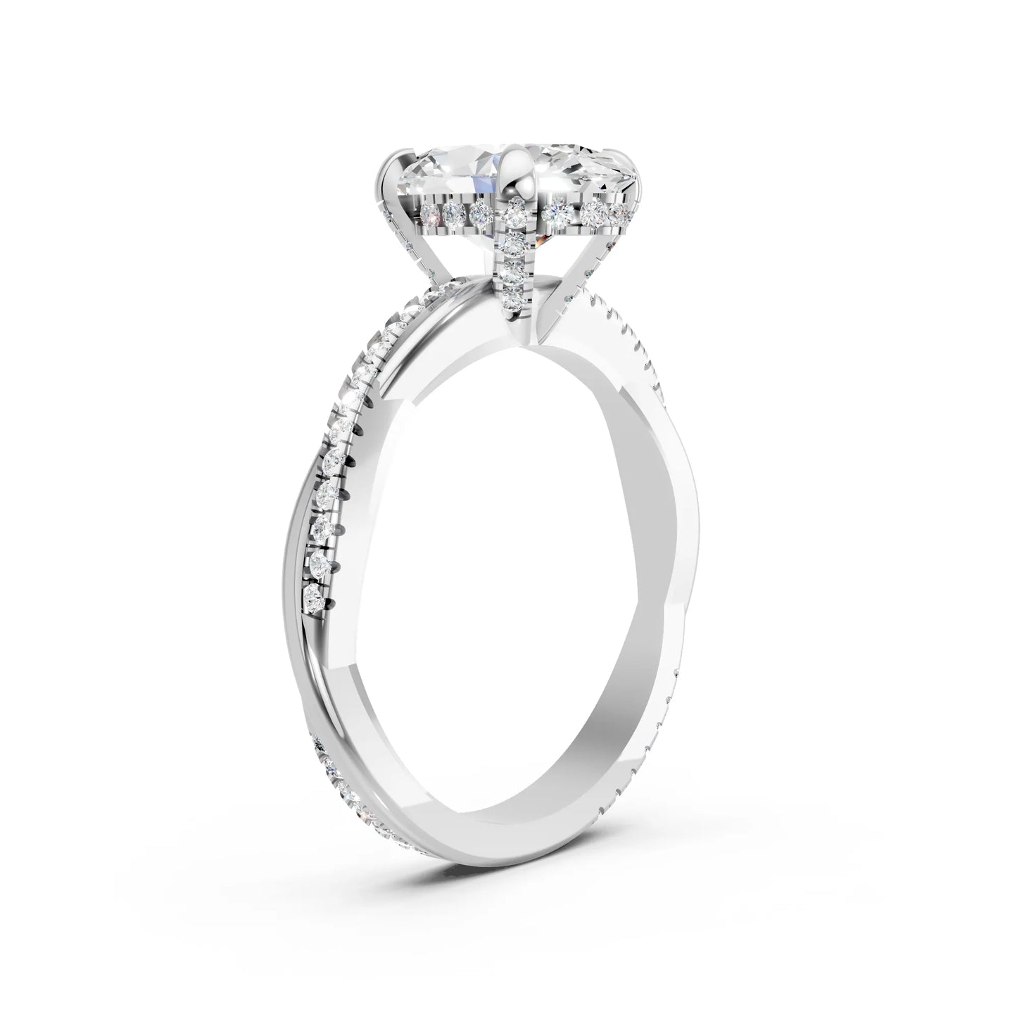 14K Gold Oval Cut Diamond Twisted Vine Hidden Halo Engagement Ring