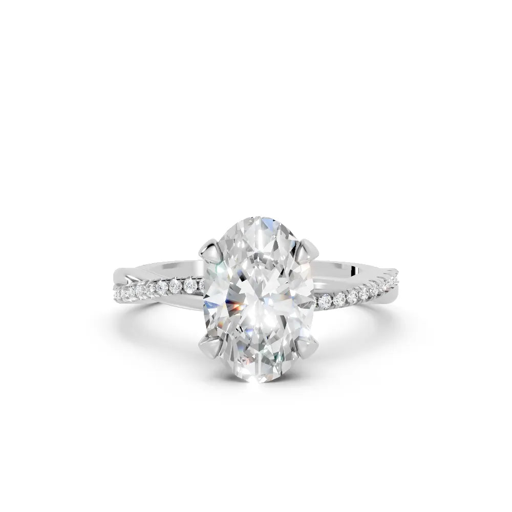 14K Gold Oval Cut Diamond Twisted Vine Hidden Halo Engagement Ring